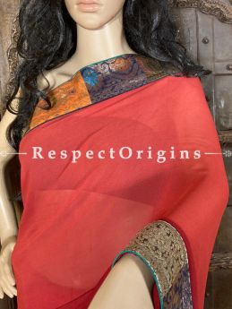 Vintage Rose Shade Banarasi Border on Georgette Designer Formal Ready-to-Wear Saree; RespectOrigins.com