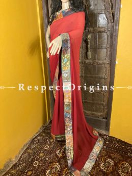 Vintage Rose Shade Banarasi Border on Georgette Designer Formal Ready-to-Wear Saree; RespectOrigins.com