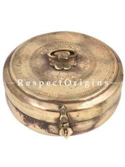 Buy Flower carved Lid Round Brass Roti Box With Handle and latch At RespectOrigins.com