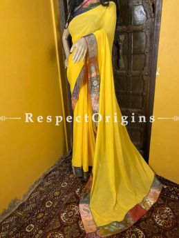 Vintage Yellow Shaded Banarasi Border on Georgette Designer Formal Ready-to-Wear Saree; RespectOrigins.com