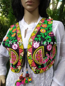 Navratri Special! Traditional Embroidered Boho Ladies Green Cotton Koti Jackets with Ties; Freesize; RespectOrigins.com