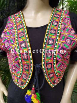 Navratri Special! Embroidered Boho Ladies Cotton Banjara Koti or Waistcoats with Ties; Freesize; RespectOrigins.com