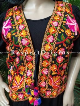Navratri Special! Embroidered Boho Colourful Ladies Gujarati Koti or Waistcoats with Ties; Freesize; RespectOrigins.com