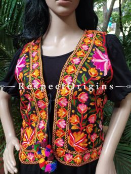 Navratri Special! Embroidered Boho Colourful Ladies Gujarati Koti or Waistcoats with Ties; Freesize; RespectOrigins.com