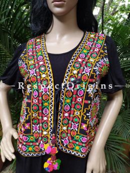 Navratri Special! Embroidered Boho Kutchi Ladies Cotton Koti or Waistcoats with Ties; Freesize; RespectOrigins.com