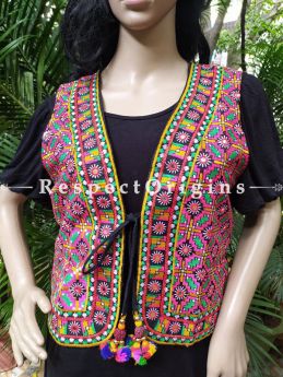 Navratri Special! Kutchi Banjara Embroidered Boho Colourful Waistcoats with Ties; Freesize; RespectOrigins.com