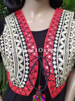 Navratri Special! Kutch Embroidered Boho Colourful Waistcoats with Tassels; Freesize; RespectOrigins.com