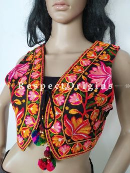 Floral Navratri Special! Embroidered Ladies Boho Colourful Waistcoats with Ties; Freesize; RespectOrigins.com
