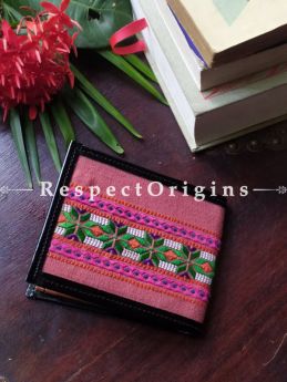 Pink with Green and White One-of-a-kind Handcrafted Suf Embroidered Wallets; height 3.5  Inches x width 9 Inches