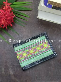Green One-of-a-kind Handcrafted Suf Embroidered Wallets; height 3.5  Inches x width 9 Inches