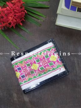 White One-of-a-kind Handcrafted Suf Embroidered Wallets; height 3.5  Inches x width 9 Inches