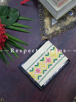 White on Yellow One-of-a-kind Handcrafted Suf Embroidered Wallets; height 4 Inches x width 9 Inches
