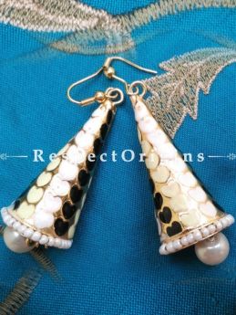 White Black and Gold Meenakari EarRing; Copper Alloy, RespectOrigins.com