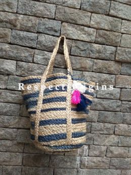 Eco-friendly Hand Braided Blue & Natural Jute Picnic and Shopping Bags for Women; RespectOrigins