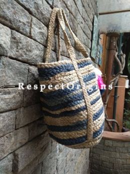Eco-friendly Hand Braided Blue & Natural Jute Picnic and Shopping Bags for Women; RespectOrigins