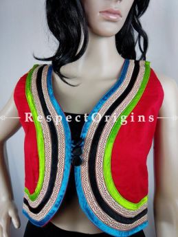 Buy Red with Multi Colored Panels Cotton Waistcoat at RespectOrigins.com
