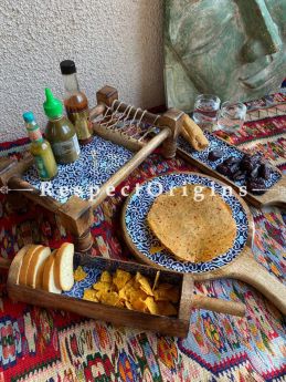 Blue Handcrafted Mango Wood Khatiya/Chatai platter set or serving plate Tray RespectOrigins.com
