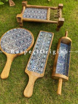 Blue Handcrafted Mango Wood Khatiya/Chatai platter set or serving plate Tray RespectOrigins.com