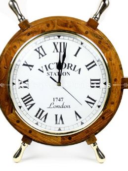 Buy Nautical Handcrafted Wooden Premium Wall Decor Wooden Clock Ship Wheels; Pirates Accent; Maritime Decorative Times Clock (18 inches, Clock Size - 10 inches) At RespectOrigins.com