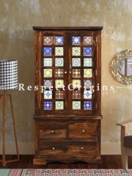 Buy Maya Vintage Tile Tall Cabinet Curio Cupboard or Bookcase; Solid Wood At RespectOrigins.com