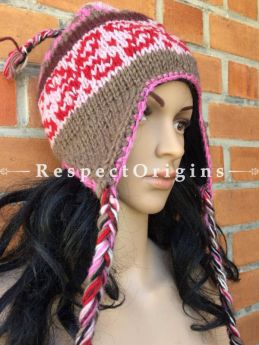 Alaska Hand Knitted Pure Woolen Multi Color Cap with Earflaps or Beanie; Unisex; Free Size; RespectOrigins.com