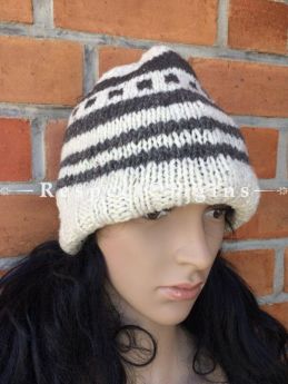 Merry Hand Knitted Woolen Cap or Beanie; White and Grey; Unisex; Free Size; RespectOrigins.com
