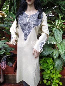Pashmina Wollen Pheran Green Top with Grey Tilla Embroidery; Free Size; RespectOrigins.com
