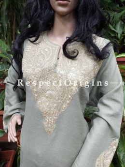 Pashmina Wollen Pheran Grey Top with Tilla Embroidery; Free Size; RespectOrigins.com