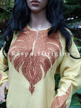 Pashmina Wollen Pheran Yellow Top with Tilla Embroidery; Free Size; RespectOrigins.com