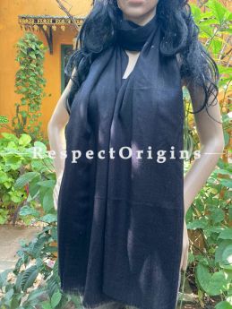 Black Woven Woolen Kashmiri Stole; 80 X 28 Inches; RespectOrigins.com