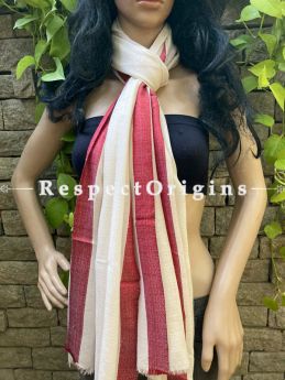 Red and Beige Woven Kashmiri Woolen Stole for women;80 X 28 Inches; RespectOrigins.com