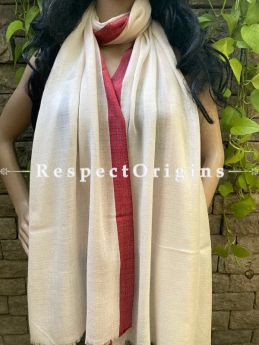 Red and Beige Woven Kashmiri Woolen Stole for women;80 X 28 Inches; RespectOrigins.com