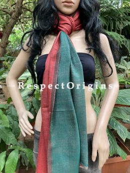 Red and Green Woven Kashmiri Woolen Stole for women; 80 X 30 Inches; RespectOrigins.com