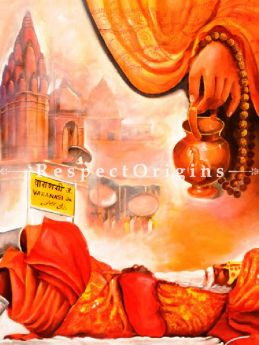 Worship In Banarash Ghat Painting - 36In x 48In Acrylic On Canvas.