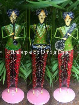 Set of 3 Handcrafted Human Figurine Musician Showpiece; Wrought Iron; W5xH17 Inches; RespectOrigins.com