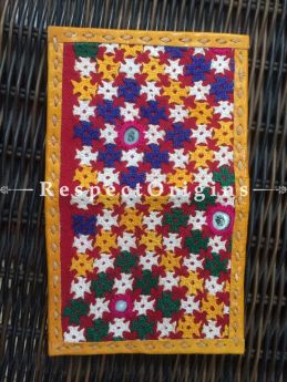 Visiting Card Holders; Genuine Handcrafted Leather; Blue, Yellow, White and Green Kutchi Embroidery; RespectOrigins.com