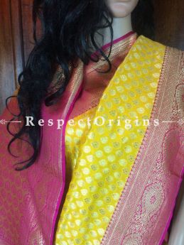 Gorgeous Yellow & Pink Banarasi Silk Saree; Zari Work, RespectOrigins.com