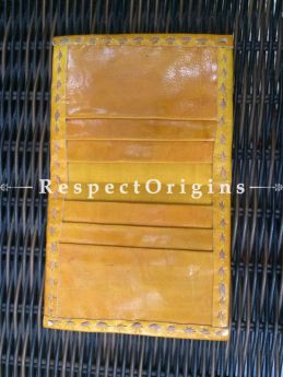 Luxury Visiting Card Holders; Genuine Handcrafted Leather; Yellow Kutchi Embroidery; RespectOrigins.com