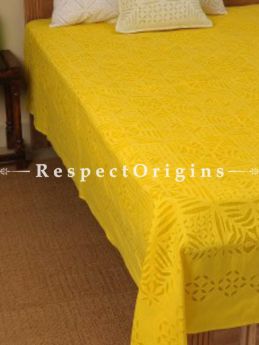 Buy Outstanding Yellow Applique Work Double Bed cover; Cotton, 90x108 in At RespectOrigins.com