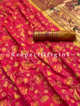 Kanchipuram Pure Silk Saree in Red,Full body weaving with Contrast Running Blouse; RespectOrigins.com