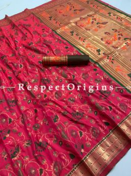 Kanchipuram Pure Silk Saree in Maroon,Full body weaving with Contrast Running Blouse; RespectOrigins.com