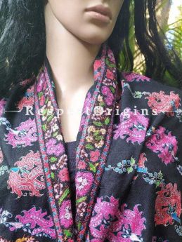 Buy Zeenat Fabulous Fine Sozni Hand embroidered Black Pashmina Shawl With Pink Florals At RespectOriigns.com