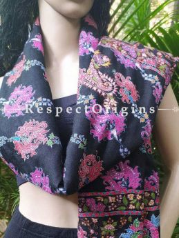 Buy Zeenat Fabulous Fine Sozni Hand embroidered Black Pashmina Shawl With Pink Florals At RespectOriigns.com