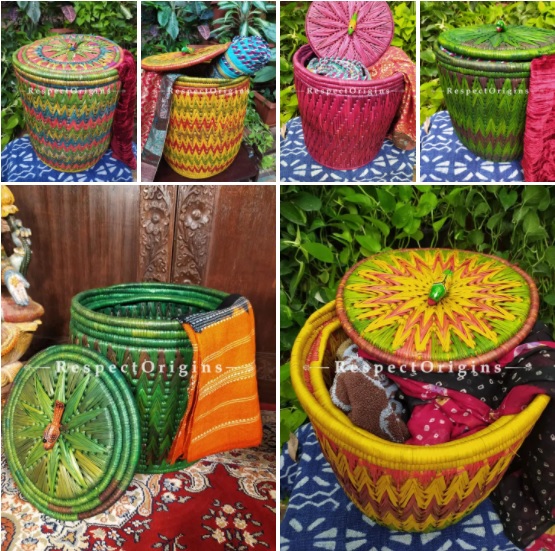 Moonj grass hand woven laundry basket